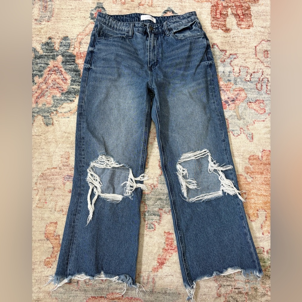 Vervet Distressed Raw Hem High Rise Cropped Denim Blue Jeans Womens size 29